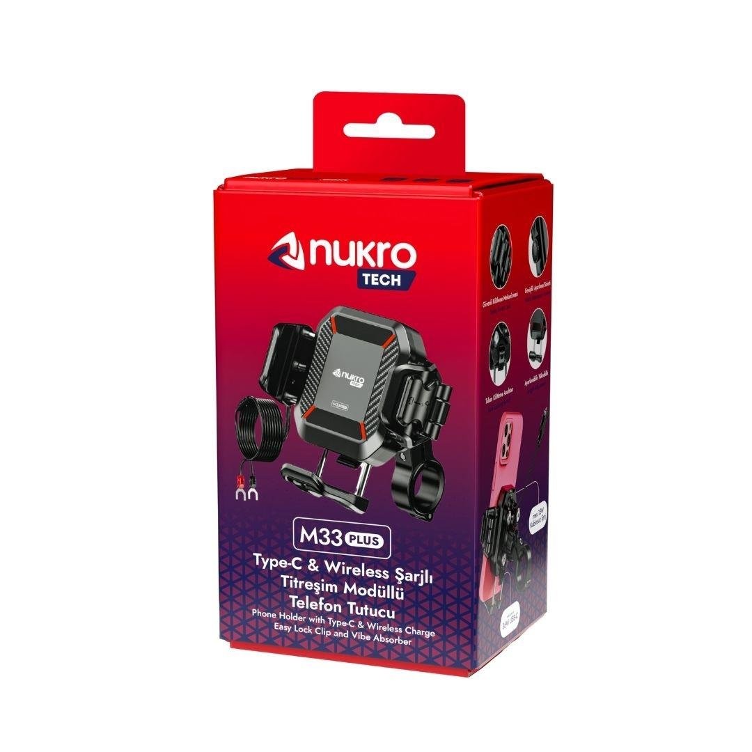 NUKROTECH M33 PLUS TYPE-C & WİRELESS TİTREŞİM ÖNLEYİCİLİ TELEFON TUTUCU