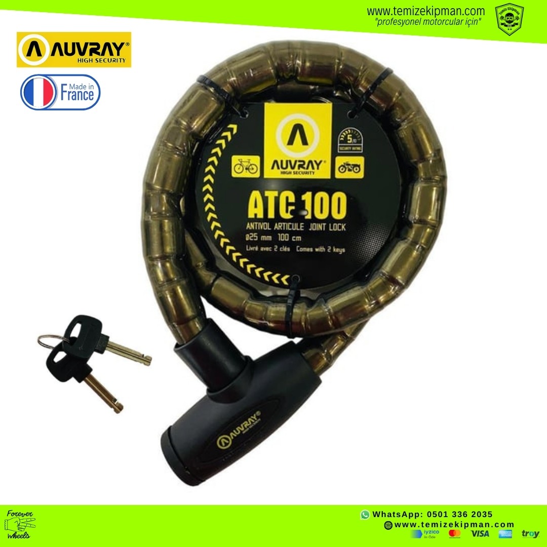 AUVRAY JOINT 100 CM MOTOSİKLET HALAT KİLİT ENTEGRE 25 MM ÇAP