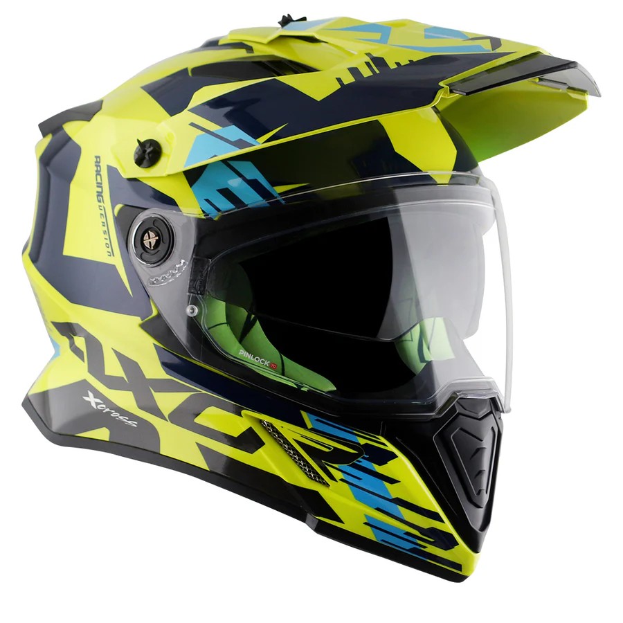 AXOR X-CROSS X1 DUAL VISOR NEON SARI/MAVİ FULLFACE MOTOSİKLET KASKI