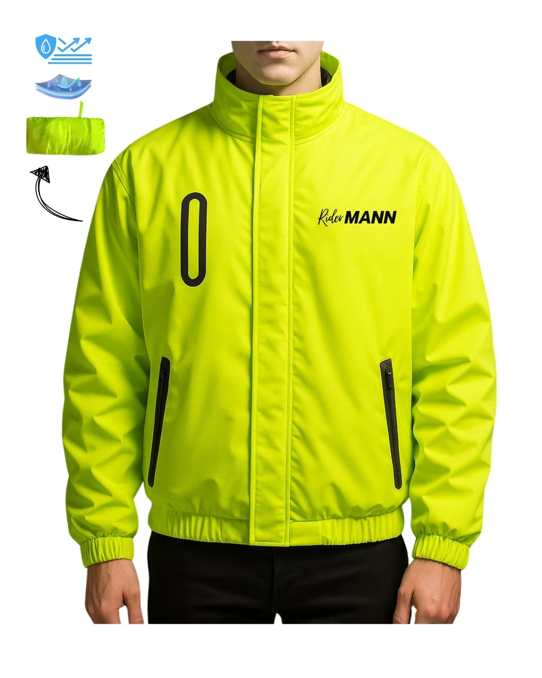 Rider Mann Profesyonel Yağmurluk Ve Rüzgarlık Kapşonsuz  - Trafik Sarısı