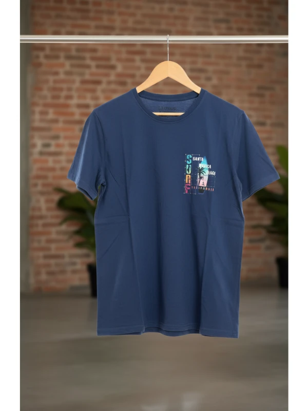 Erkek Sıfır Yaka Baskılı Tshirt