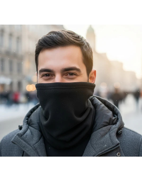 Unisex Rüzgar Önleyici Polar Boyunluk Bere - Siyah