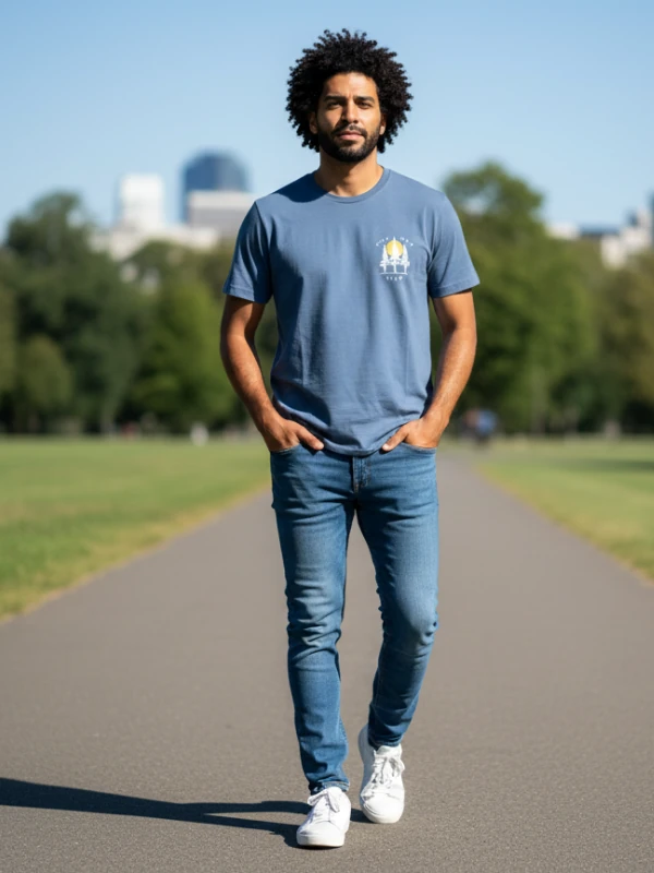 Erkek Sıfır Yaka Baskılı Tshirt