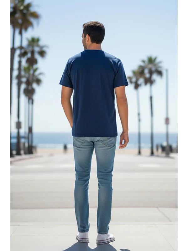 Erkek Sıfır Yaka Baskılı Tshirt