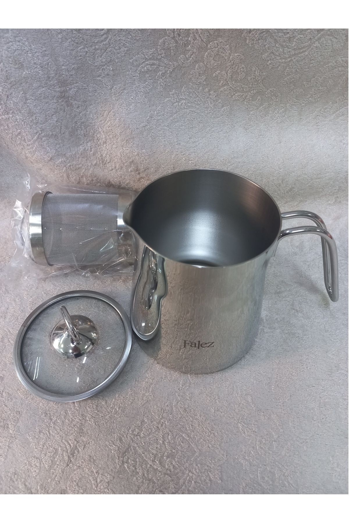 Süzgeçli Kapaklı Çelik Bitki Çayı Demliği Kapaklı Cezve Süt Potu 1200 ML