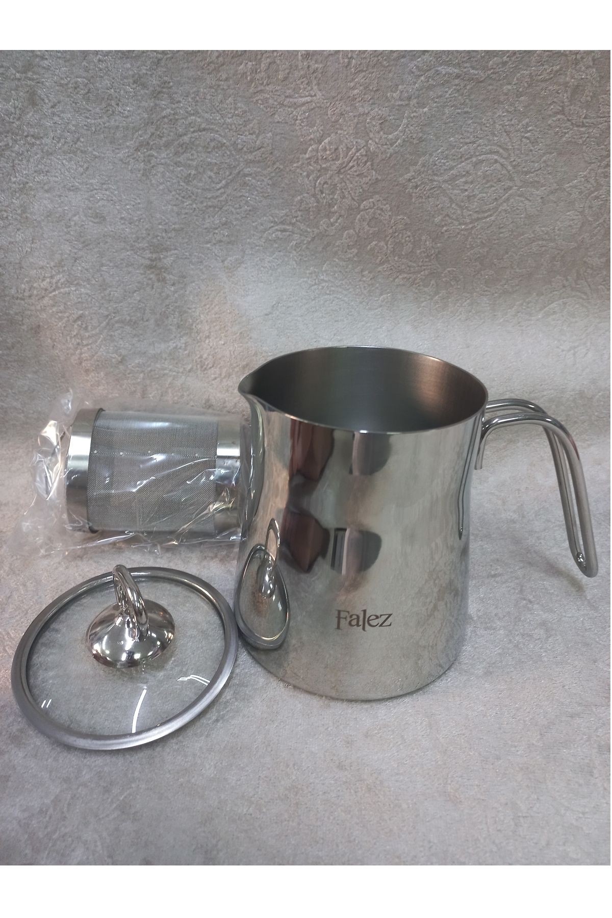 Süzgeçli Kapaklı Çelik Bitki Çayı Demliği Kapaklı Cezve Süt Potu 1200 ML