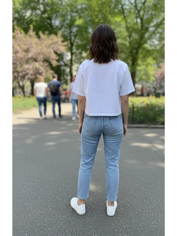 Kadın Sıfır Yaka Baskılı Crop Tshirt