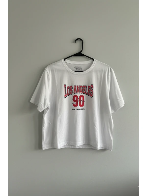 Kadın Sıfır Yaka Baskılı Crop Tshirt