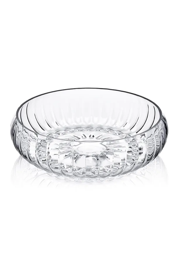 Handmade El Yapımı Çizgili Büyük Boy Cam Salata Kasesi 24 cm