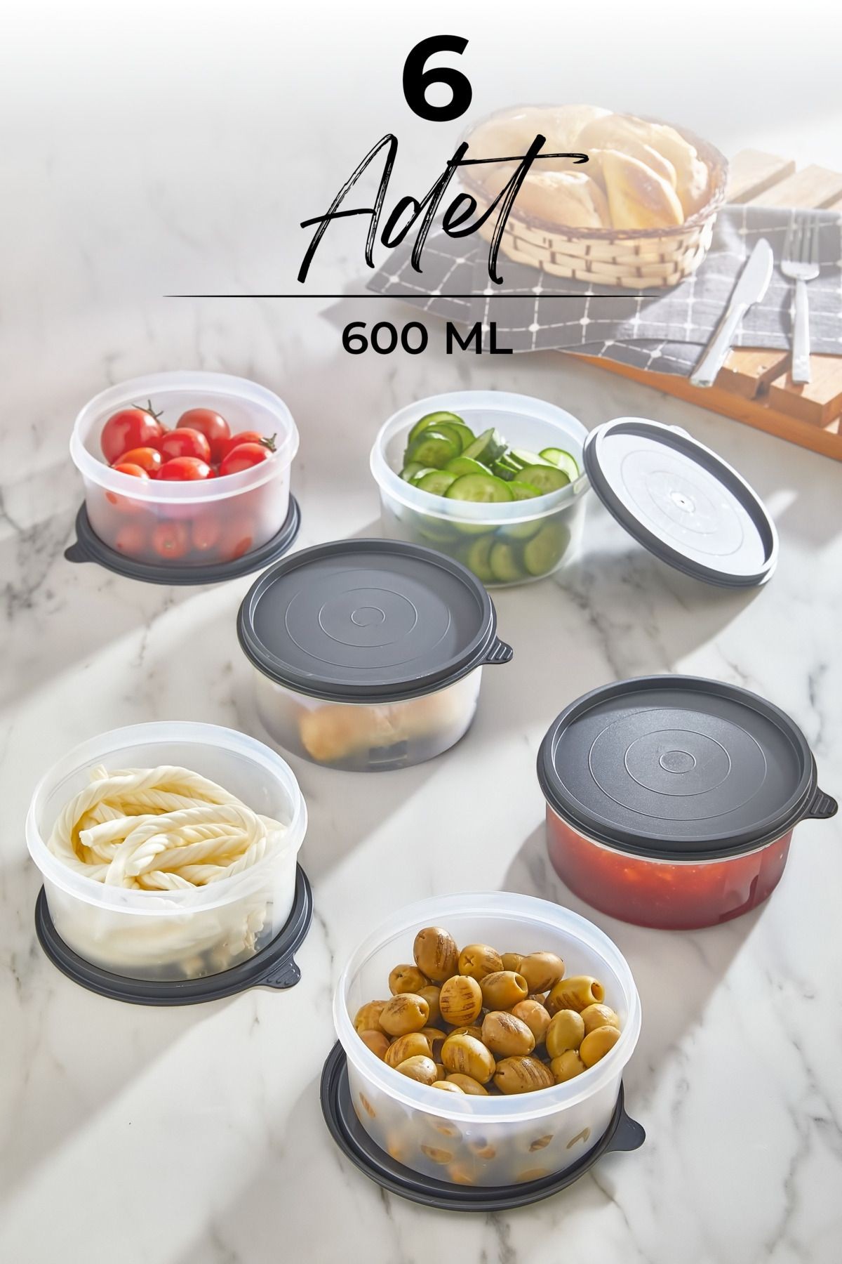Aura 6'lı Yuvarlak Kahvaltılık Saklama Kabı Seti  600ml x4