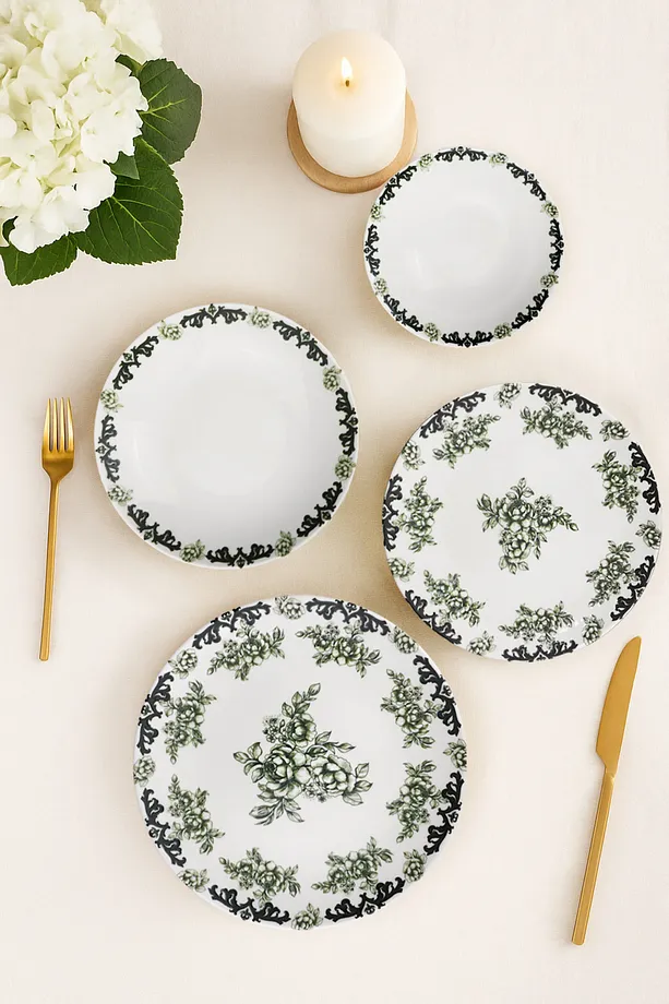 Antique Green 24 Parça Porselen Yemek Takımı - Antik Yeşil Yemek Takımı