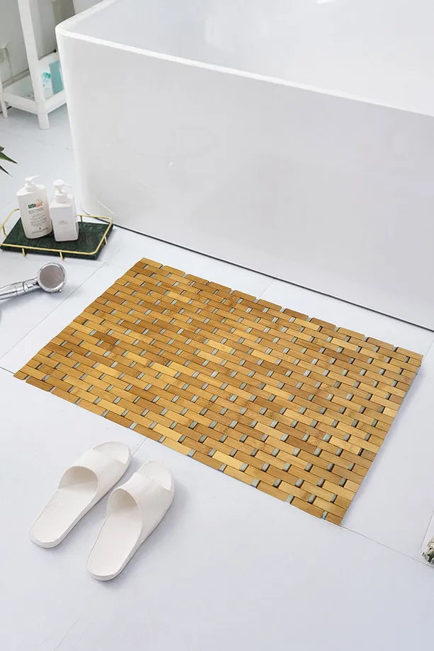 RosaMaria Kaymaz Tabanlı Doğal Bambu Paspas 67x41,5 – Suya Dayanıklı Masaj Etkili Mat Bambu Paspas
