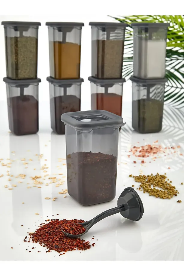 12'li Etiketli ve Kilitlenebilir Kapaklı Kendinden Kaşıklı Baharatlık Seti - Kilitli Baharatlık