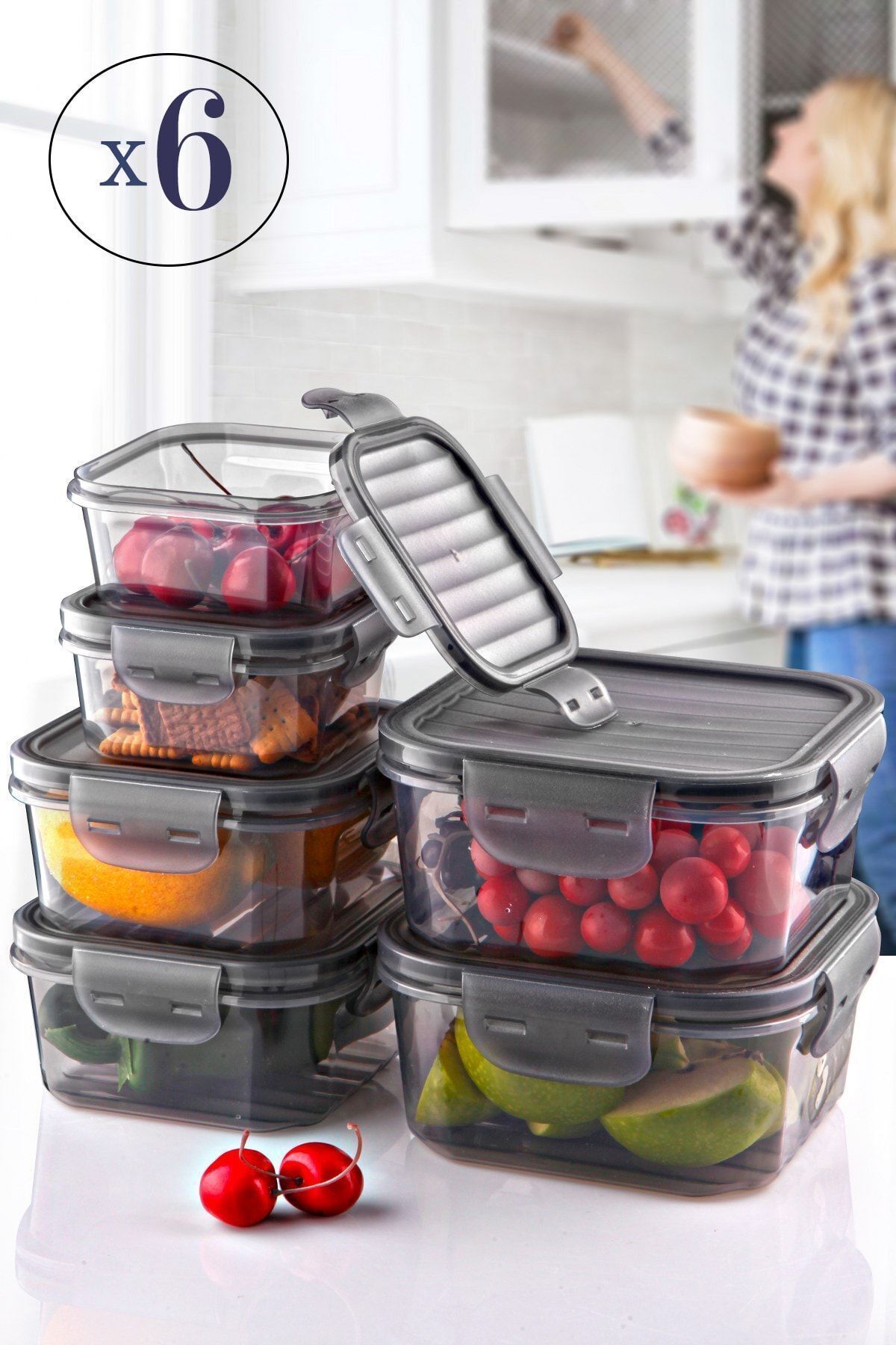 6'lı Tam Vakumlu Kilitlli Erzak Saklama Kabı Seti -Hava Geçirmez (400ml+800ml+1400ml) Sızdırmaz