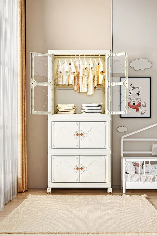 3 Katlı Dolap Tekerlekli Çok Amaçlı Gardırop - Portatif Tekerlekli Organizer