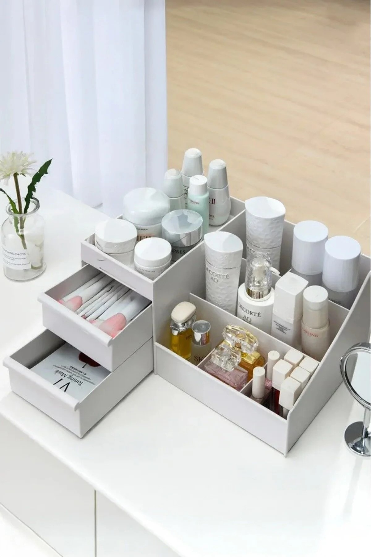 3 Katlı 2 Çekmeceli Ofis , Takı Makyaj Düzenleyici Organizer / Kozmetik Masüstü Düzenleme Kutusu