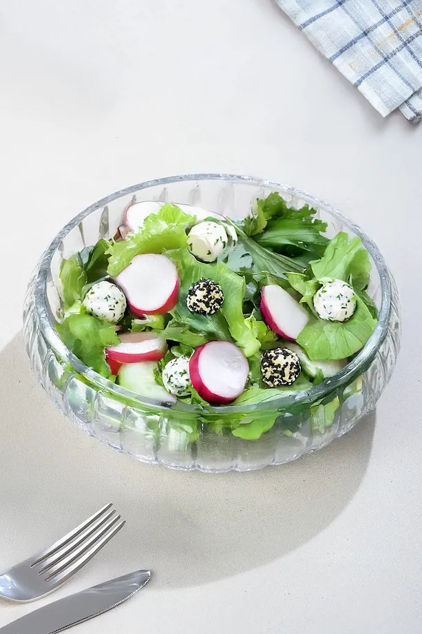 Handmade El Yapımı Çizgili Büyük Boy Cam Salata Kasesi 24 cm