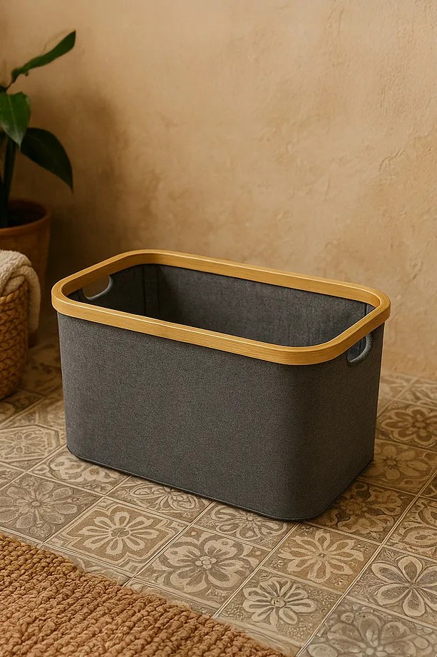 Bambu Kapaklı Katlanabilir Kumaş Çamaşır Sepeti 50 Litre Kapaklı Ve Katlanabilir Oyuncak Sepeti