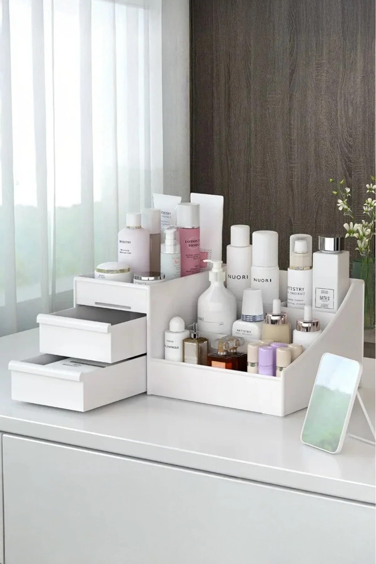 3 Katlı 2 Çekmeceli Ofis , Takı Makyaj Düzenleyici Organizer / Kozmetik Masüstü Düzenleme Kutusu