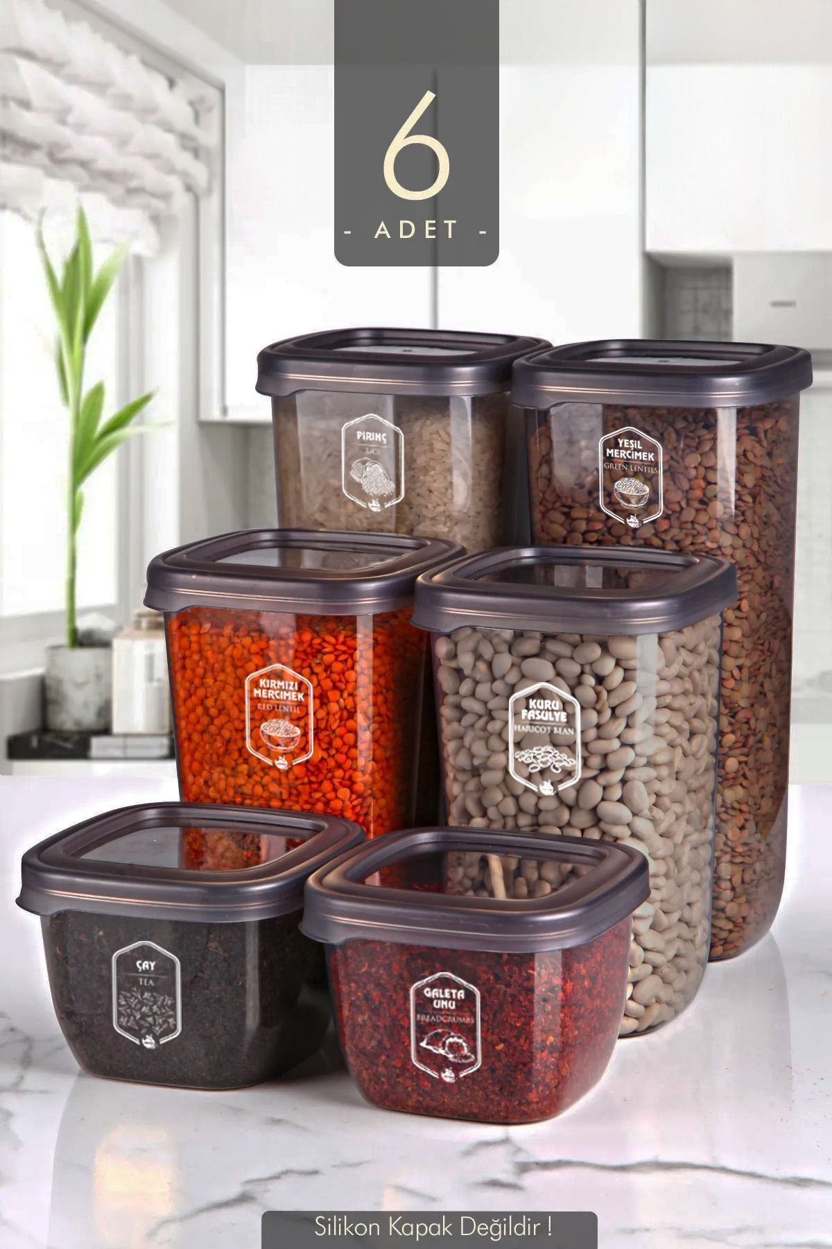 Avantajlı 6'lı Gold Etiketli Boly Kare Saklama Kabı Seti - Çoklu Set Yapılabilen Set Erzak Kavanoz