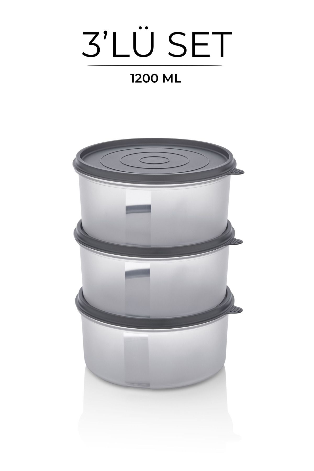 Aura 3'lü Yuvarlak Saklama Kabı Seti  - 1200ml x 3 Buzdolabı Düzenleyici