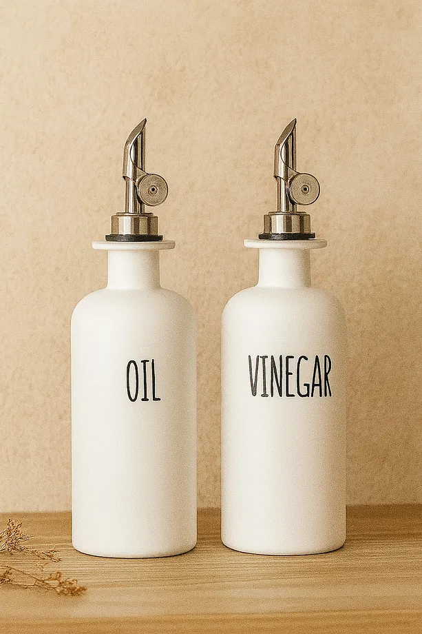 2'Li Akıllı Otomatik Kapaklı Cam Yağlık Sirkelik Seti 500 ml - Nordic Beyaz Yağdanlık Seti