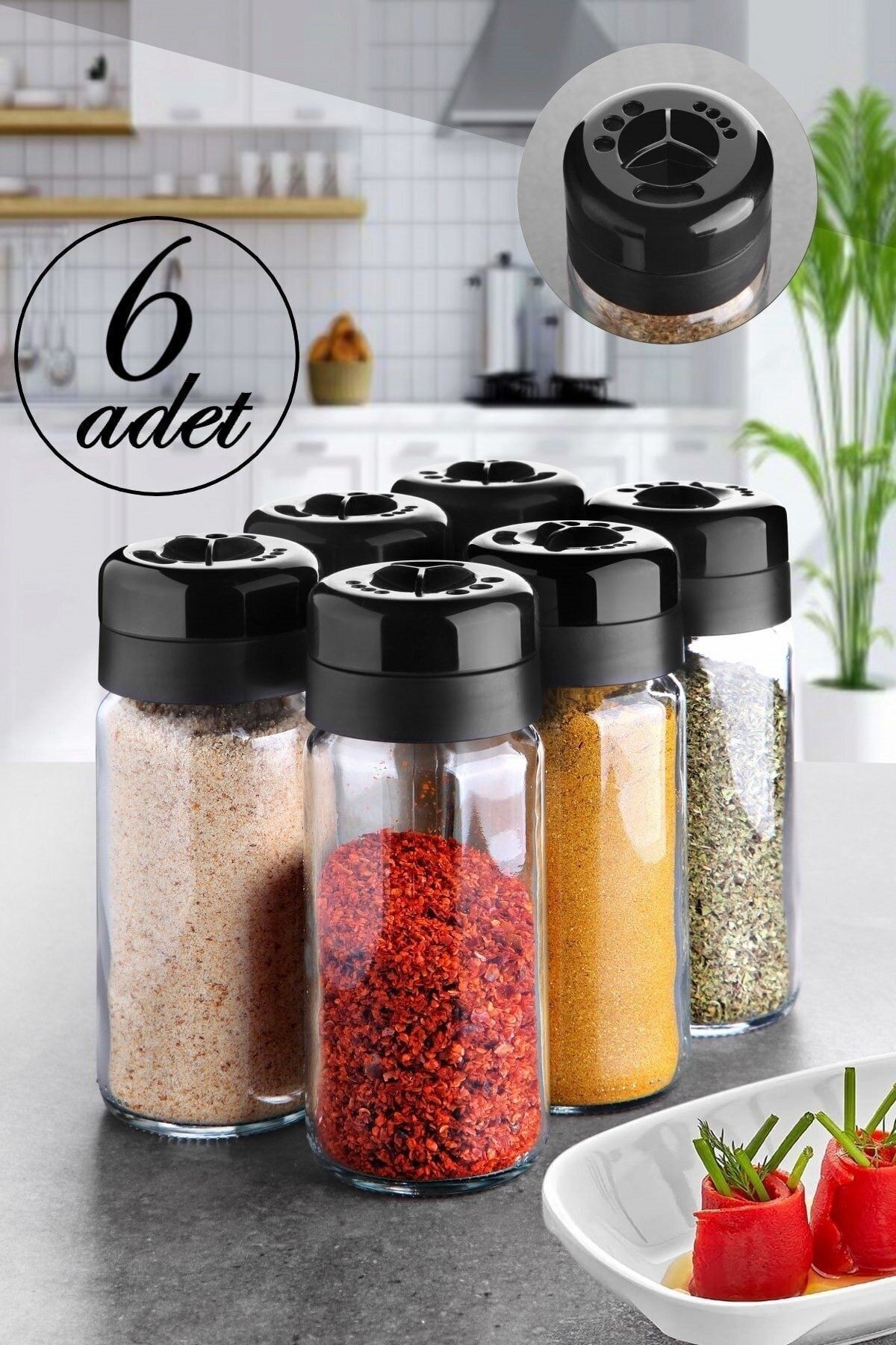 6 Adet Büyük Boy Cam Baharatlık Seti - 245 ml