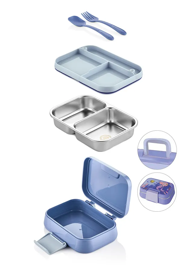 Happii Vakumlu 4 Bölmeli Paslanmaz Çelik Çocuk Beslenme Kabı - Deniz Kızı Desenli Yemek Kutusu