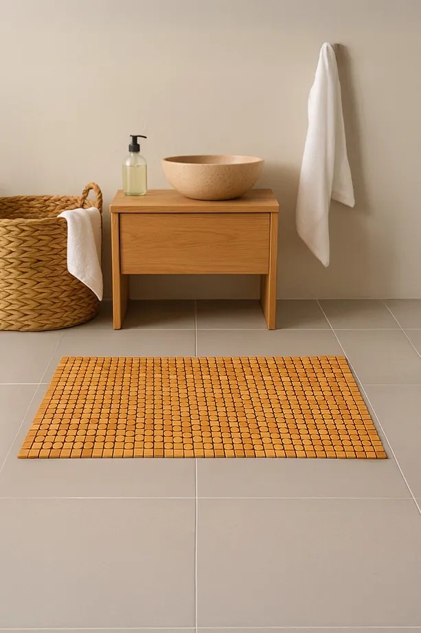 RosaMaria Kaymaz Tabanlı Doğal Bambu Paspas 80x49 cm – Suya Dayanıklı Masaj Etkili Mat Bambu Paspas