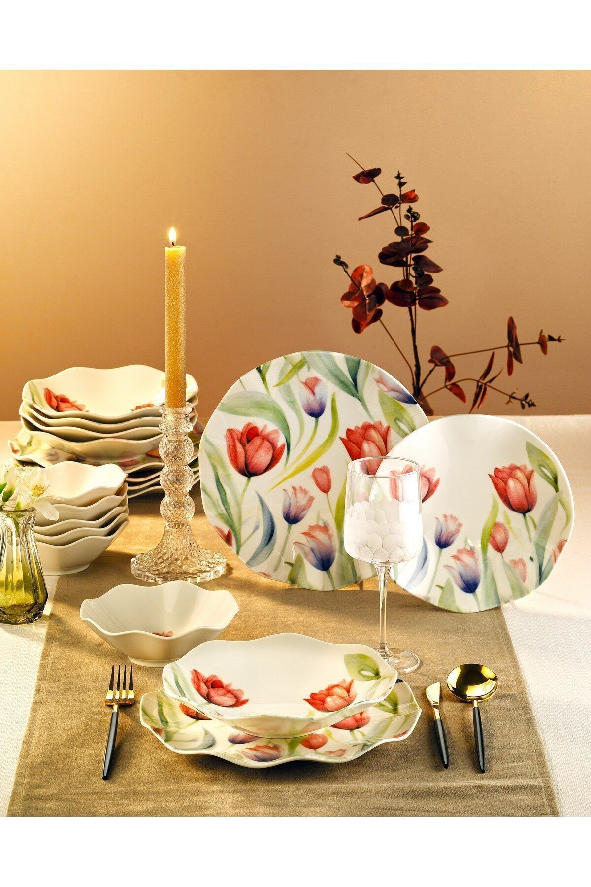 Rose 24 Parça 6 Kişilik Porselen Yemek Takımı - Pasta , Çorba ,Yemek , Servis Tabağı