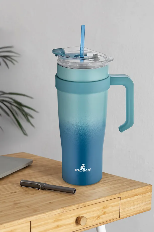 İçi 304 kalite Paslanmaz Çelik 1000 ml Pipetli Termos Çift Katmanlı Renk Geçişli , Sızdırmaz Bardak