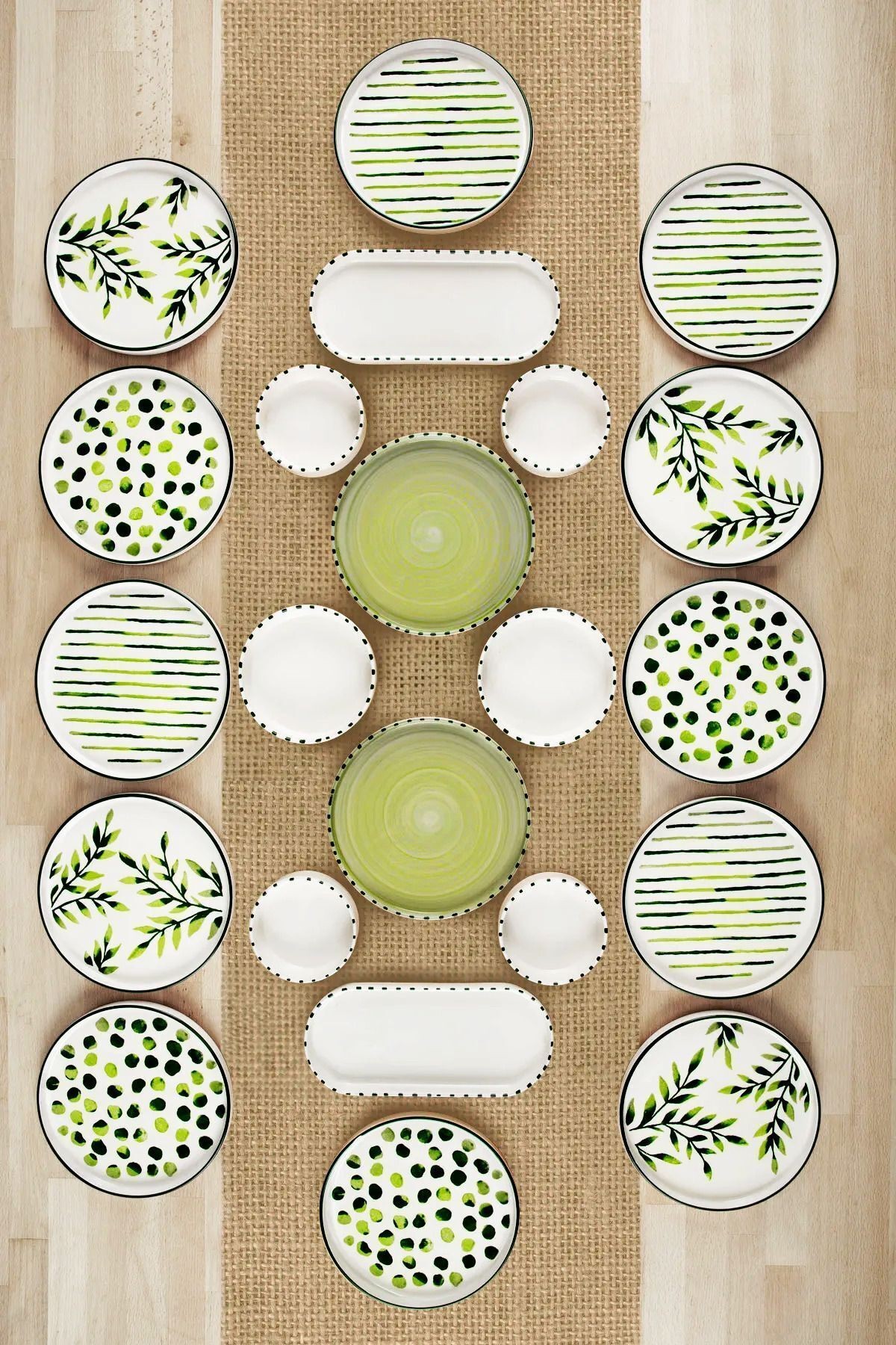 22 Parça 12 Kişilik Greentree  Stackable Kahvaltı Takımı - Lüx Kahvaltılık Sunum Seti Tabağı