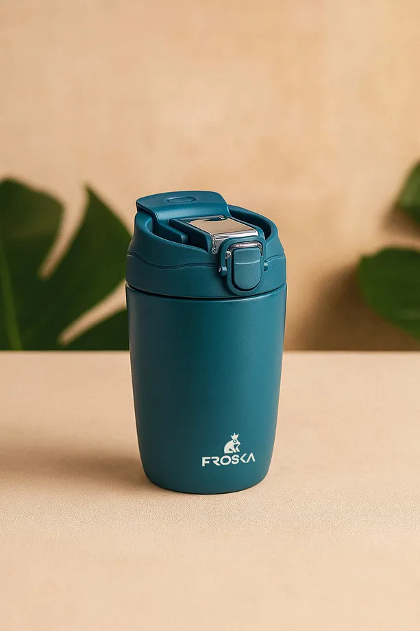 FROSKA Sızdırmaz Pipetli Termos Bardak 550 ml Çift Katmanlı Paslanmaz Çelik, Kilitli Kapak