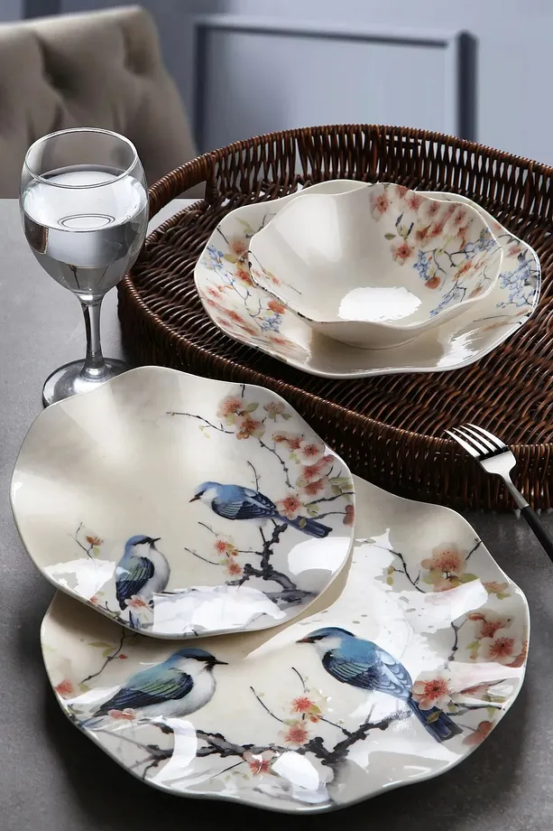 Birds Of Paradise 24 Parça 6 Kişilik Porselen Yemek Takımı -Pasta , Çorba ,Yemek , Servis Tabağı