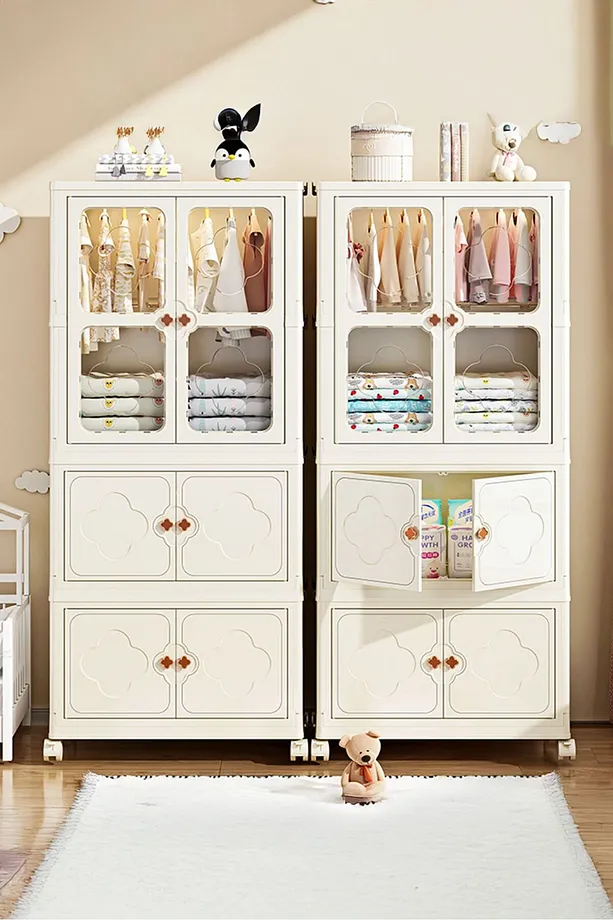 3 Katlı Dolap Tekerlekli Çok Amaçlı Gardırop - Portatif Tekerlekli Organizer