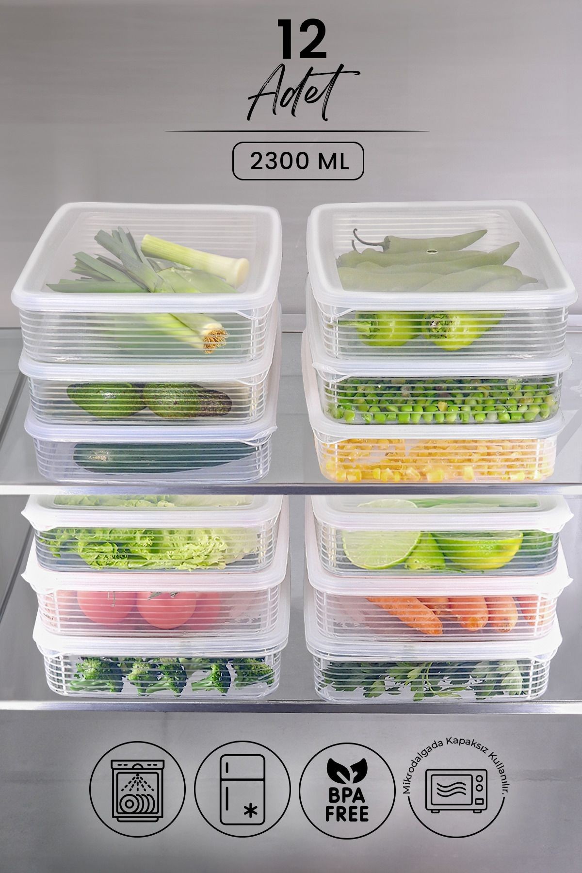 12 li 2300 ml Buzdolabı ve Mikrodalga Saklama Kabı - Buzdolabı Organizeri Saklama Kutusu
