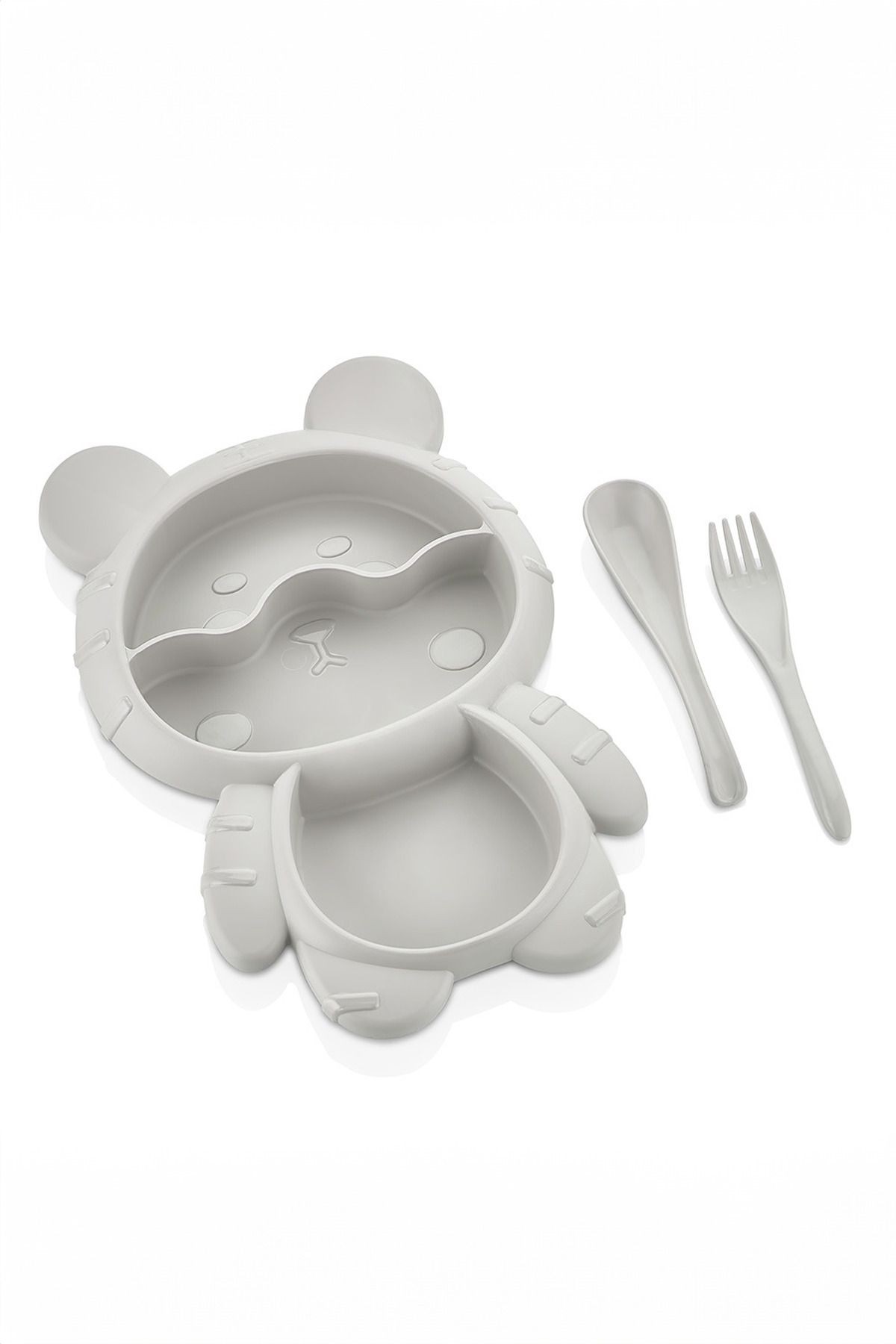 Ayıcık Şekilli 3 Bölmeli Çocuk Bebek Mama Tabağı - Çatal Kaşıklı Beslenme Kabı