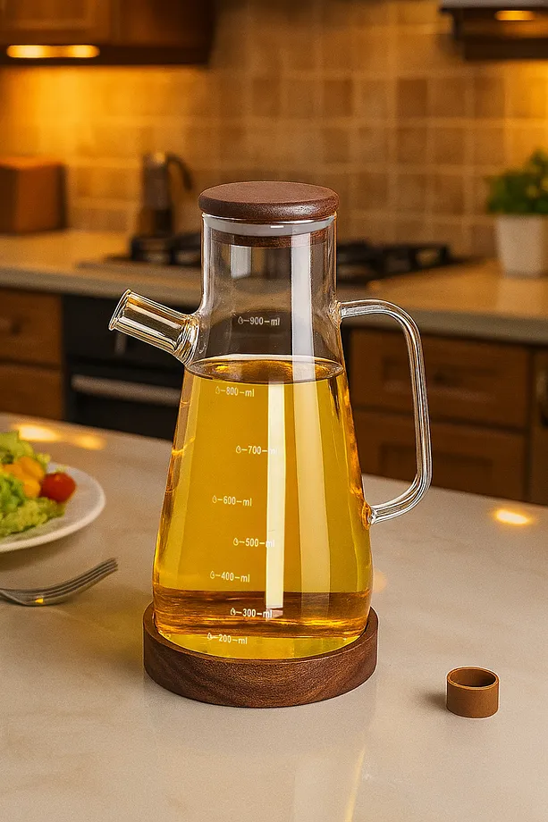 Akasya Kapaklı Kendinden Standlı Borasilikat Cam Yağlık Sirkelik 900 ml - Akasya Yağdanlık