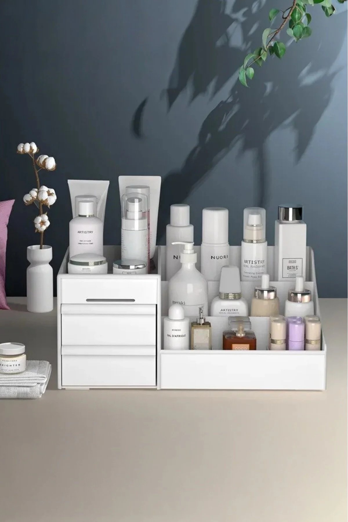 3 Katlı 2 Çekmeceli Ofis , Takı Makyaj Düzenleyici Organizer / Kozmetik Masüstü Düzenleme Kutusu