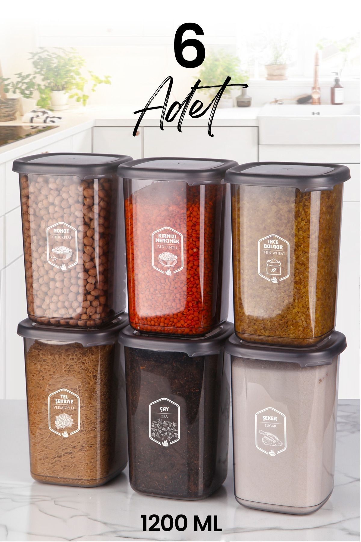 Avantajlı 6'lı Gold Etiketli Boly Kare Saklama Kabı Seti 1200ml Çoklu Set Yapılabilen Erzak Kavanoz