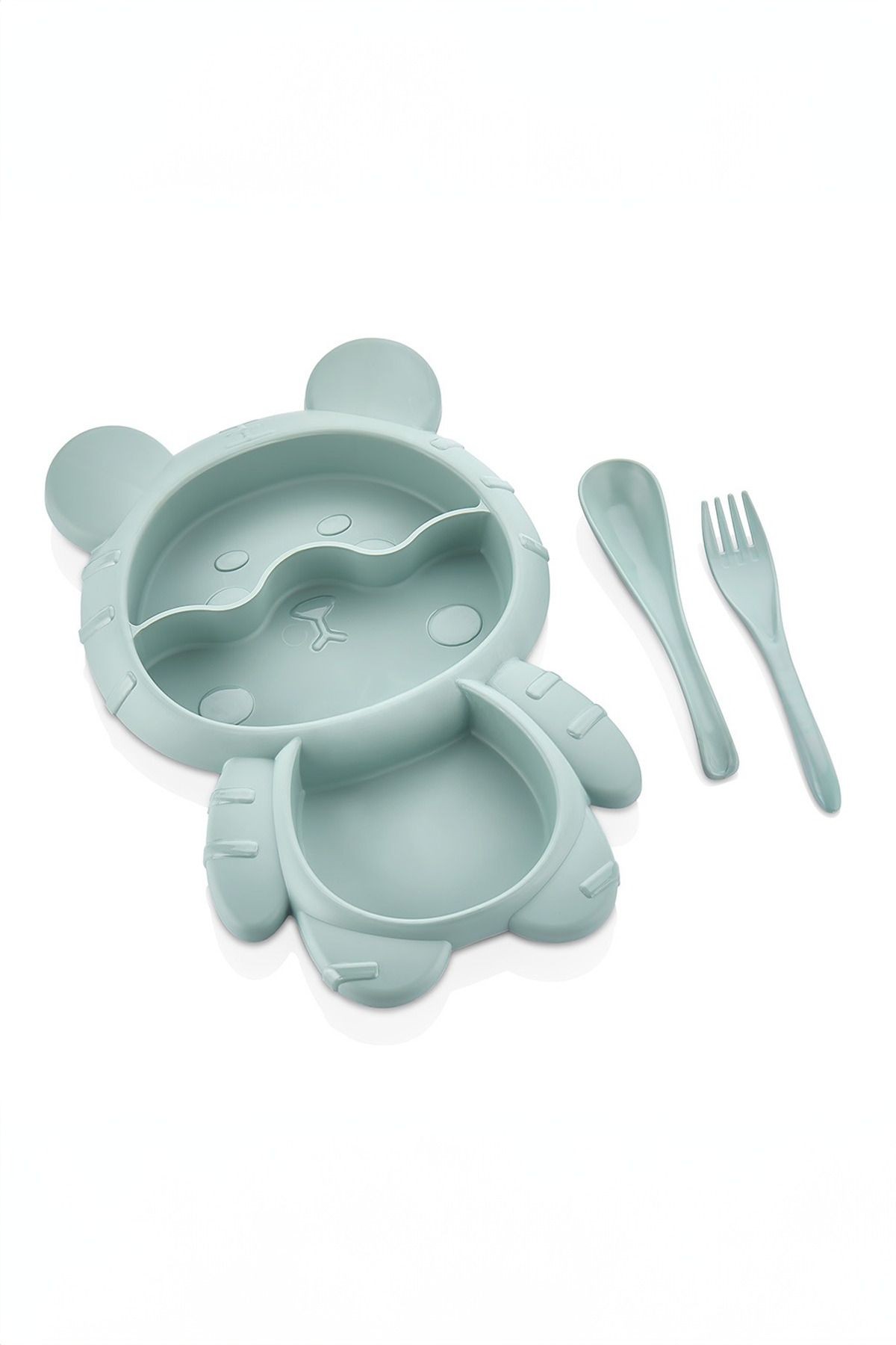 Ayıcık Şekilli 3 Bölmeli Çocuk Bebek Mama Tabağı - Çatal Kaşıklı Beslenme Kabı