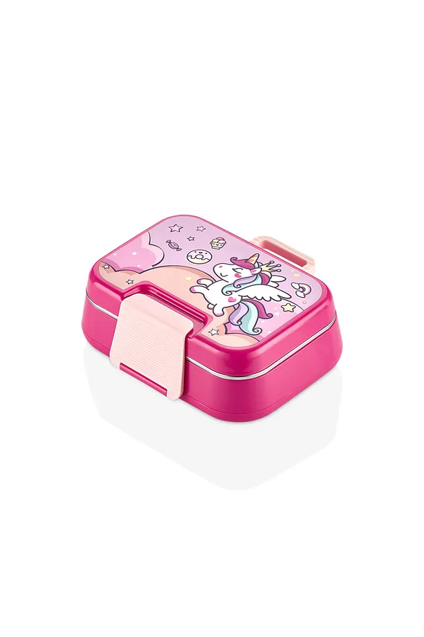Happii Vakumlu 4 Bölmeli Paslanmaz Çelik Çocuk Beslenme Kabı - Unicorn Desenli Yemek Kutusu