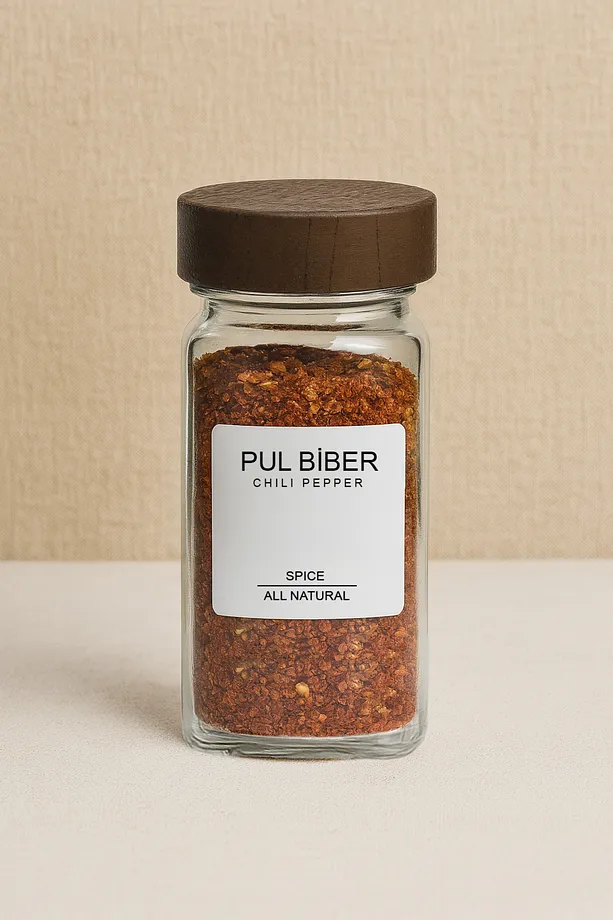 12'li Akasya Kapaklı Yuvarlak Cam Baharatlık Takımı / 56 Adet Etiket Hediyeli / 12li Baharatlık Seti