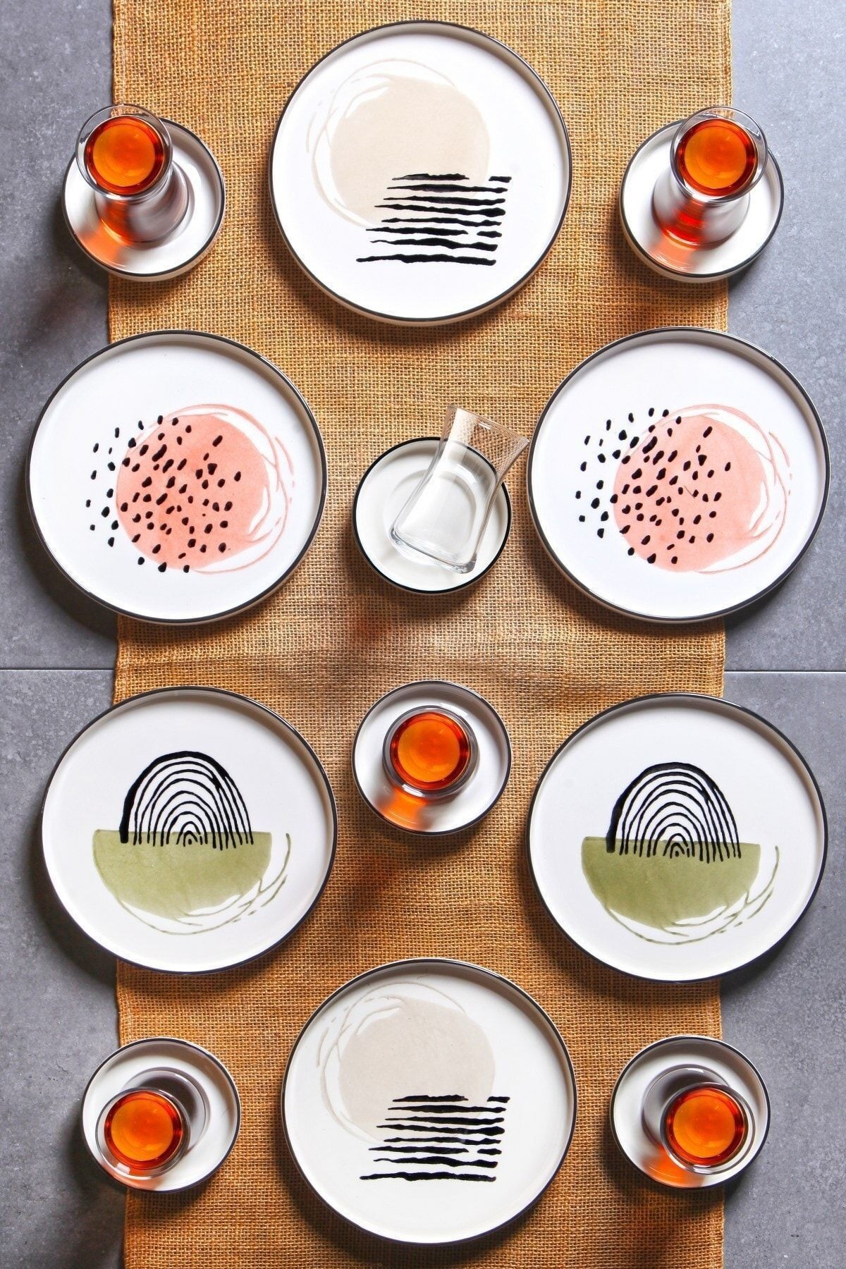 18 Parça Stackable Postmodern Kahvaltı  Çay Takımı Seti - Çay Bardaklı Kahvaltı Takımı Çay Seti
