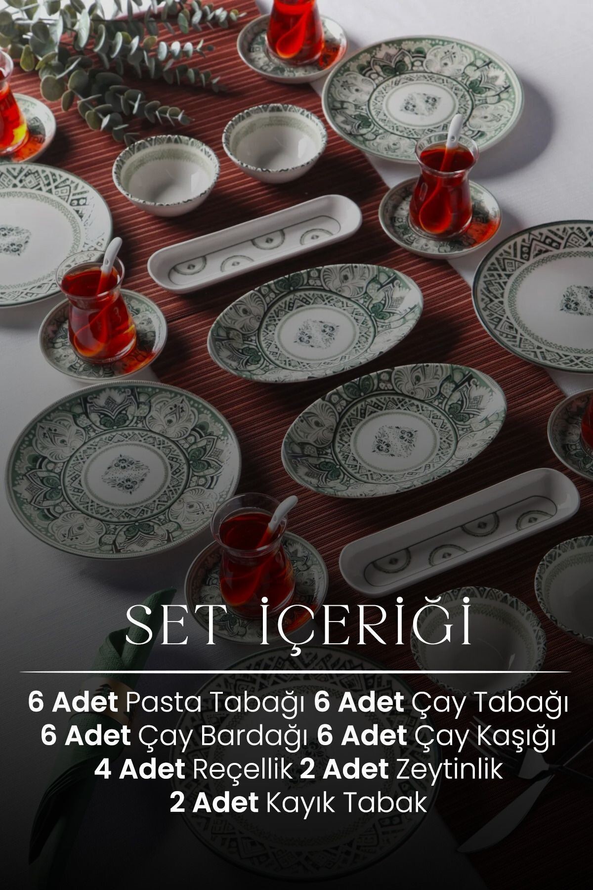 32 Parça 6 Kişilik Haki Mint Porselen Kahvaltı Takımı Bone China