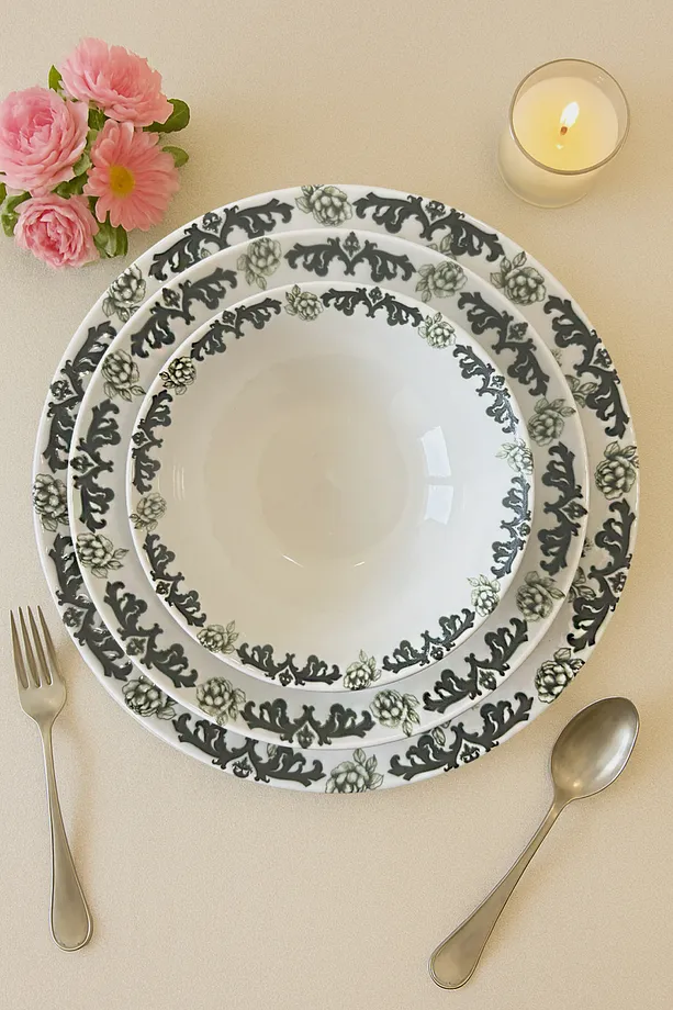 Antique Green 24 Parça Porselen Yemek Takımı - Antik Yeşil Yemek Takımı