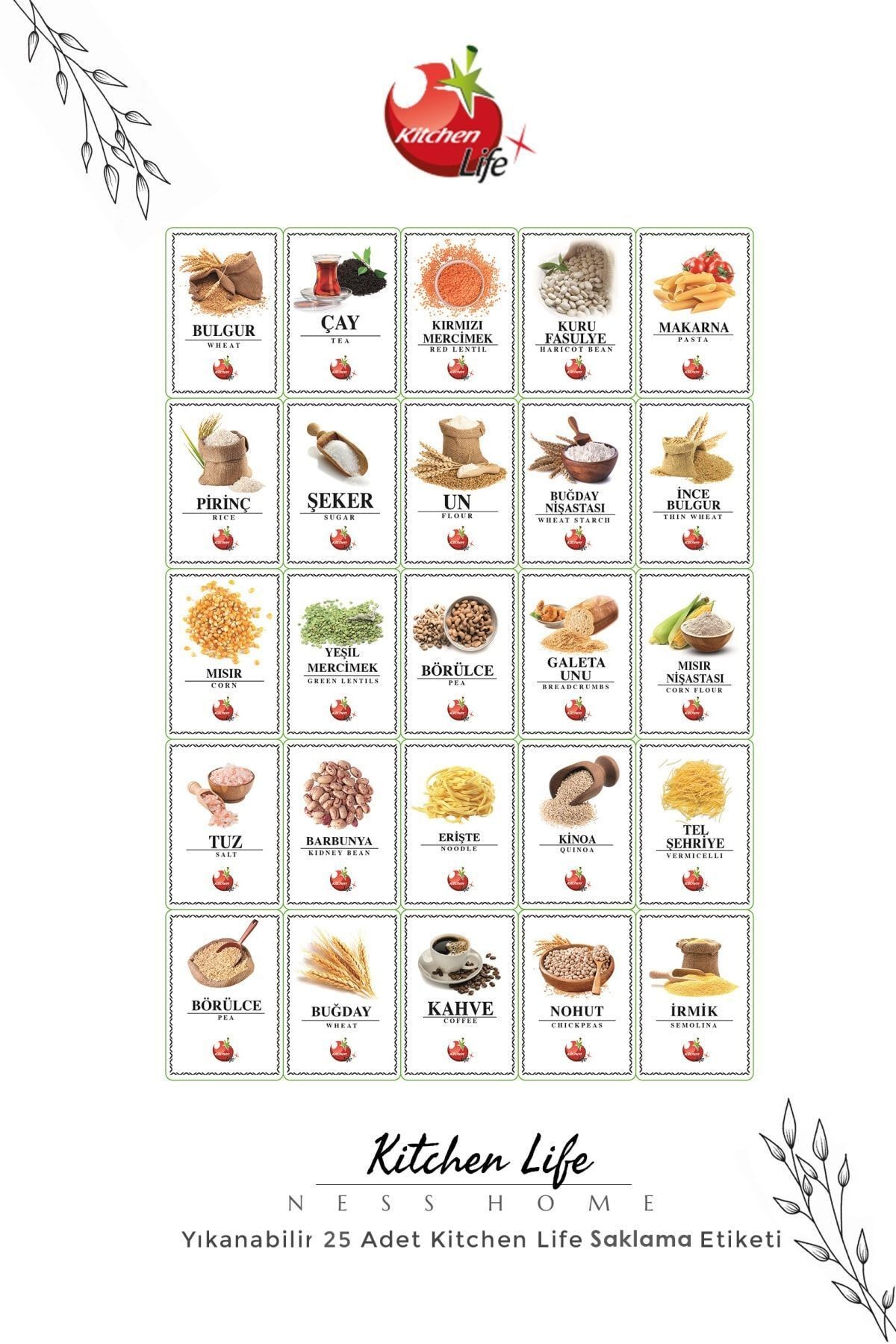 25 Adet Yıkanabilir Görselli Saklama Kabı ve Baharat Etiketi - Stickerı