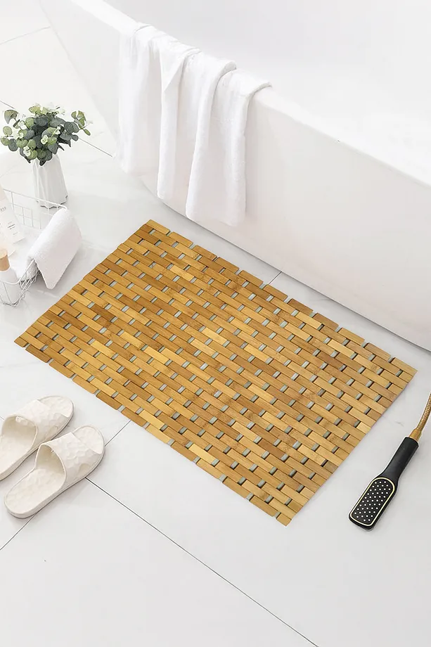 RosaMaria Kaymaz Tabanlı Doğal Bambu Paspas 67x41,5 – Suya Dayanıklı Masaj Etkili Mat Bambu Paspas