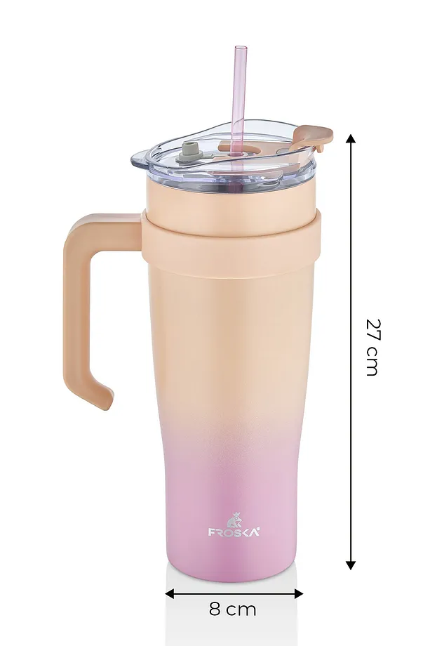 İçi 304 kalite Paslanmaz Çelik 1000 ml Pipetli Termos Çift Katmanlı Renk Geçişli , Sızdırmaz Bardak