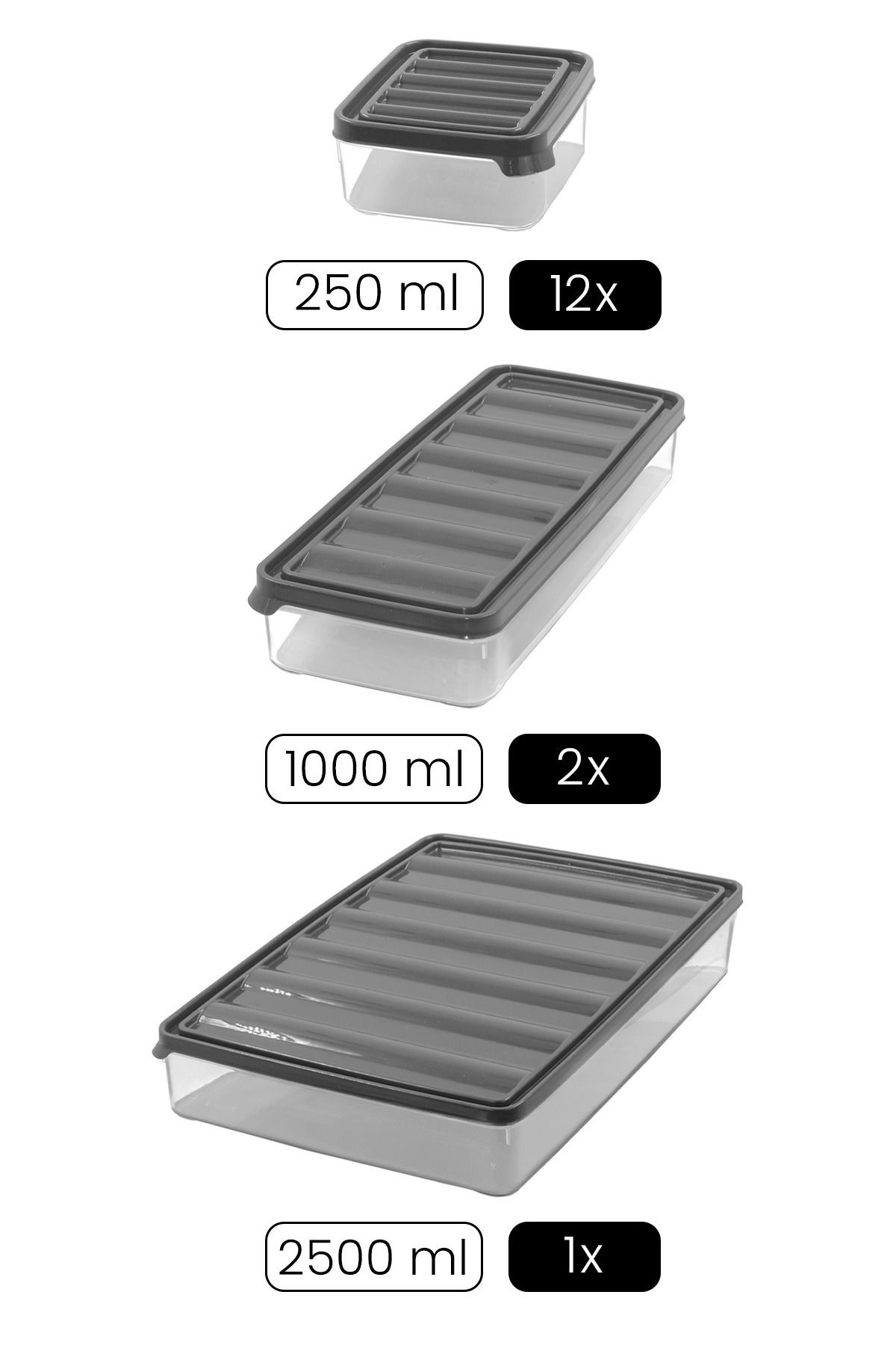 15 li Buzdolabı ve Mikrodalga Saklama Kabı - Buzdolabı Organizeri ( 250ml x11 + 1000ml x2 + 2500ml x1)